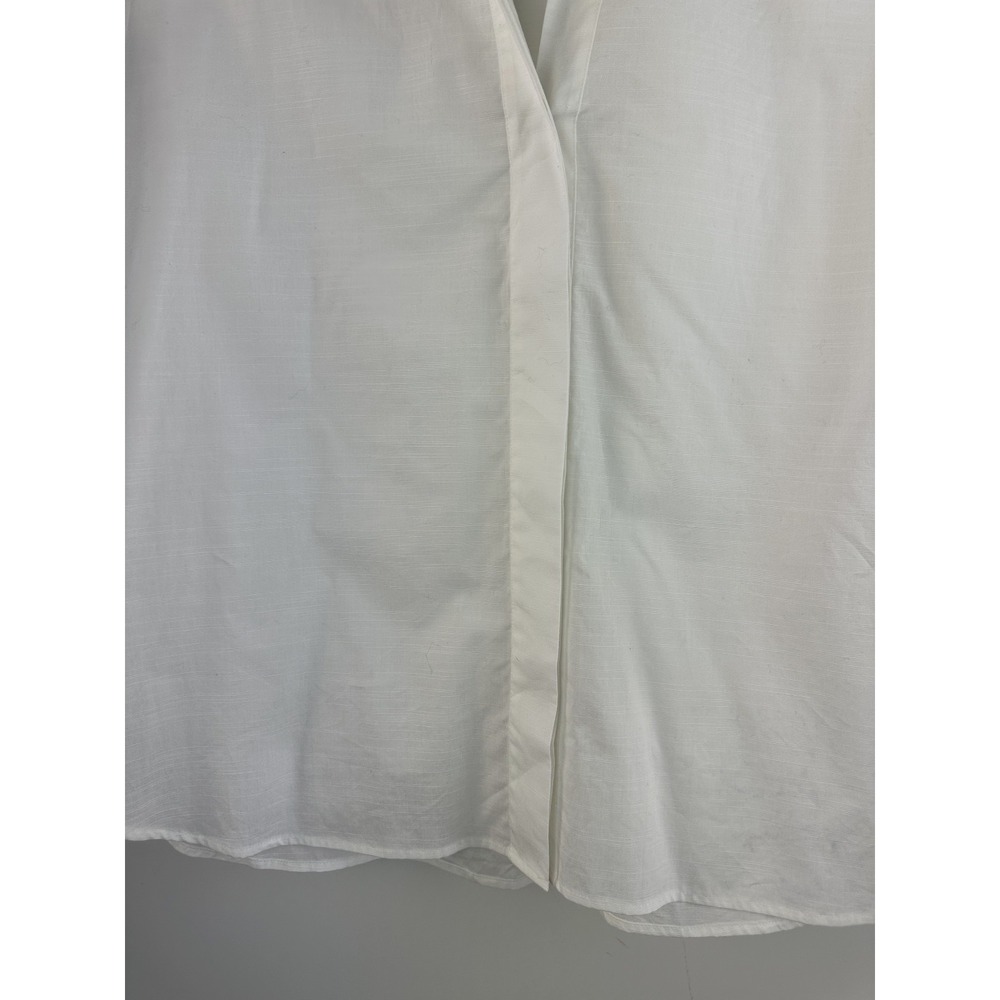 Vince Braid Trim Band Collar Blouse Button Top Deep V-Neck XL Minimalist Office - Picture 8 of 15